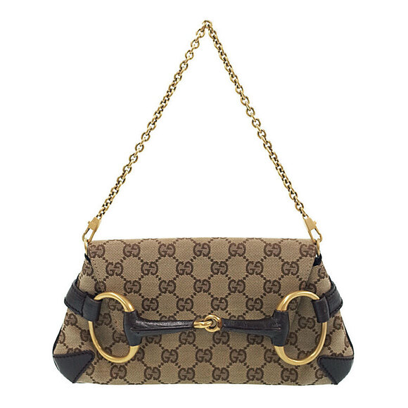 Gucci Handbags - GUCCI Horsebit Chain Clutch Bag Brown Black
